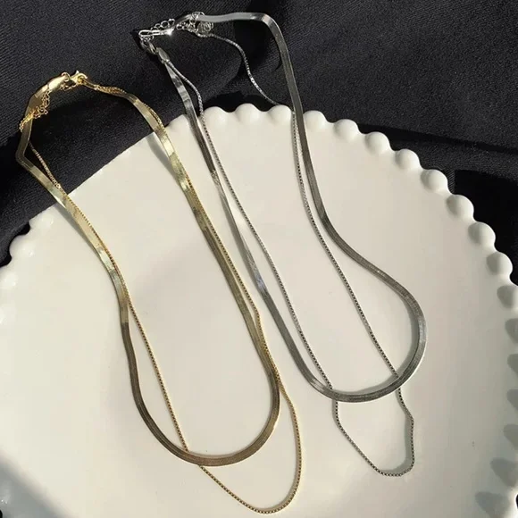 NEW 925 STERLING SILVER DOUBLE LAYER CHAIN NECKLACE,NICE NECKLACE,CUTE NECKLACE - Picture 2 of 4